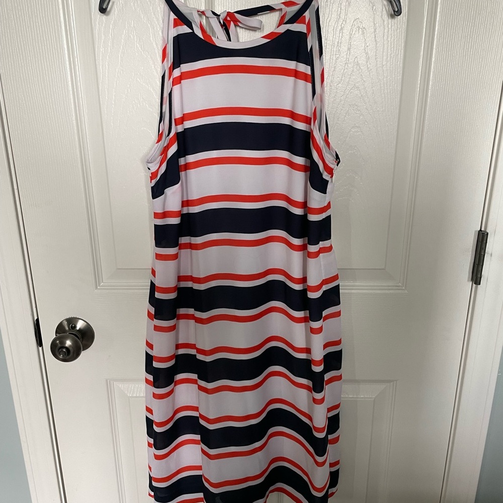 Banana Republic shift dress orange navy white tie back euc size 6